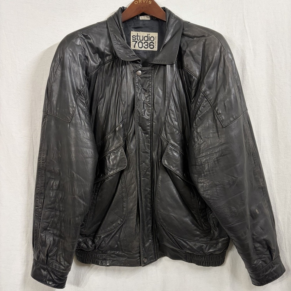 Studio 7036 byPhilippe Monet Vintage Jacket Bomber Brown Leather Zip Lined Large
